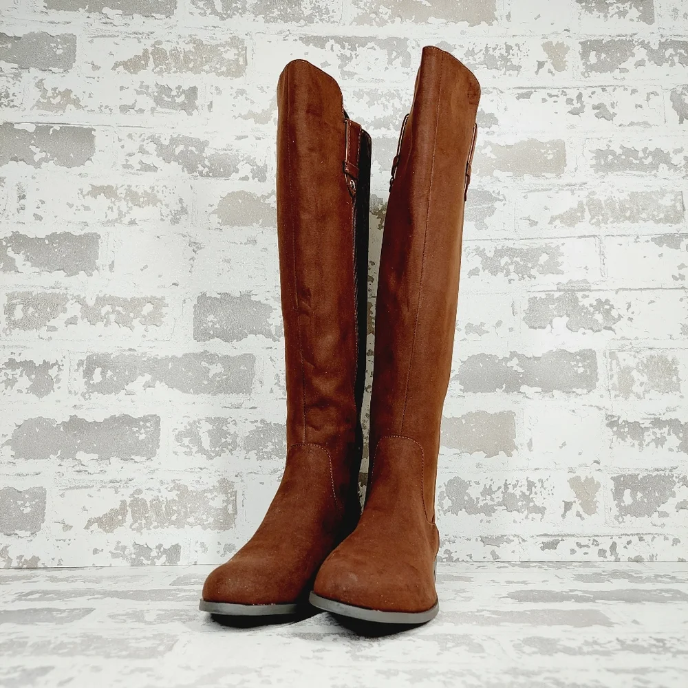 New Anne Klein Audrey Brown Zip Up Knee High Boots V413 - Picture 2 of 11